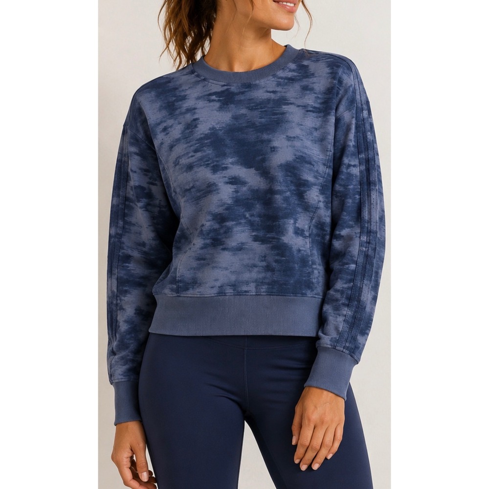 Athleta Retro Terry Crewneck Sweatshirt Blue Tie Dye Pullover RN 54023 Medium